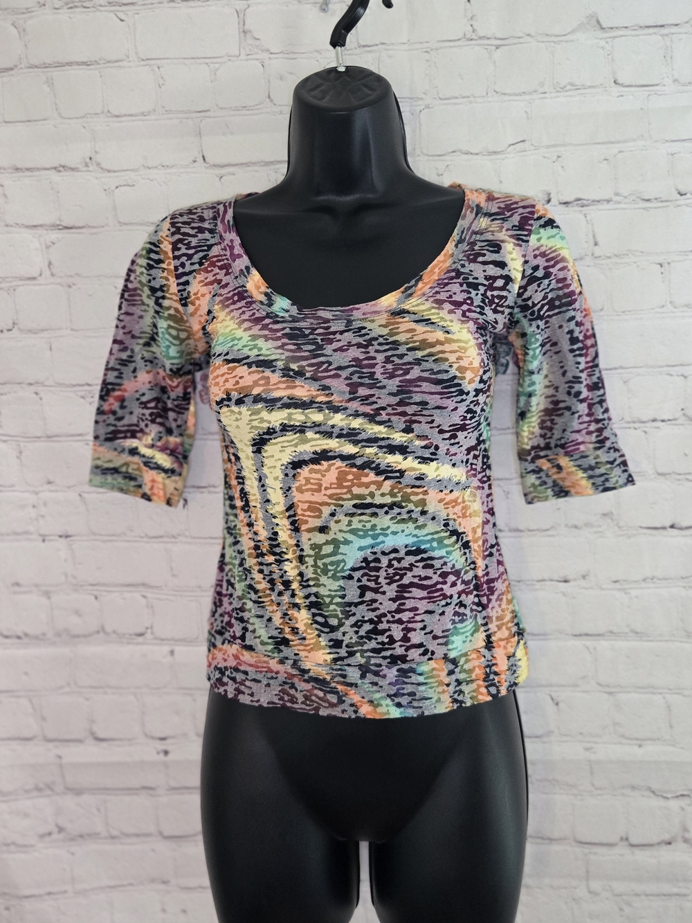 Ambiance Apparel Y2k‎ Groovy Retro Print Sheer Fairy Top Sz Sm